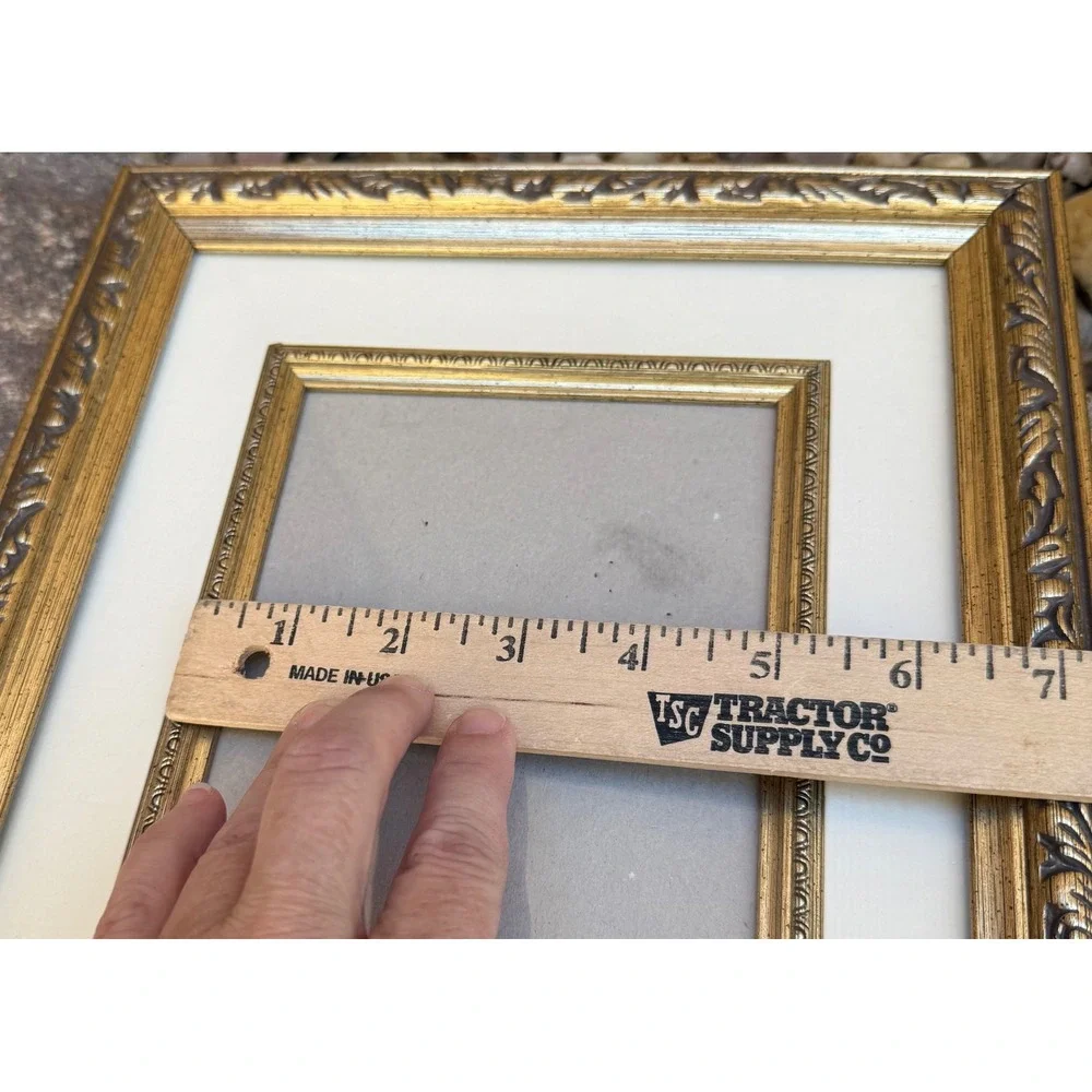 Picture Frame 5x7 Gold Ornate Leaf Double Matted Traditional Free Standing